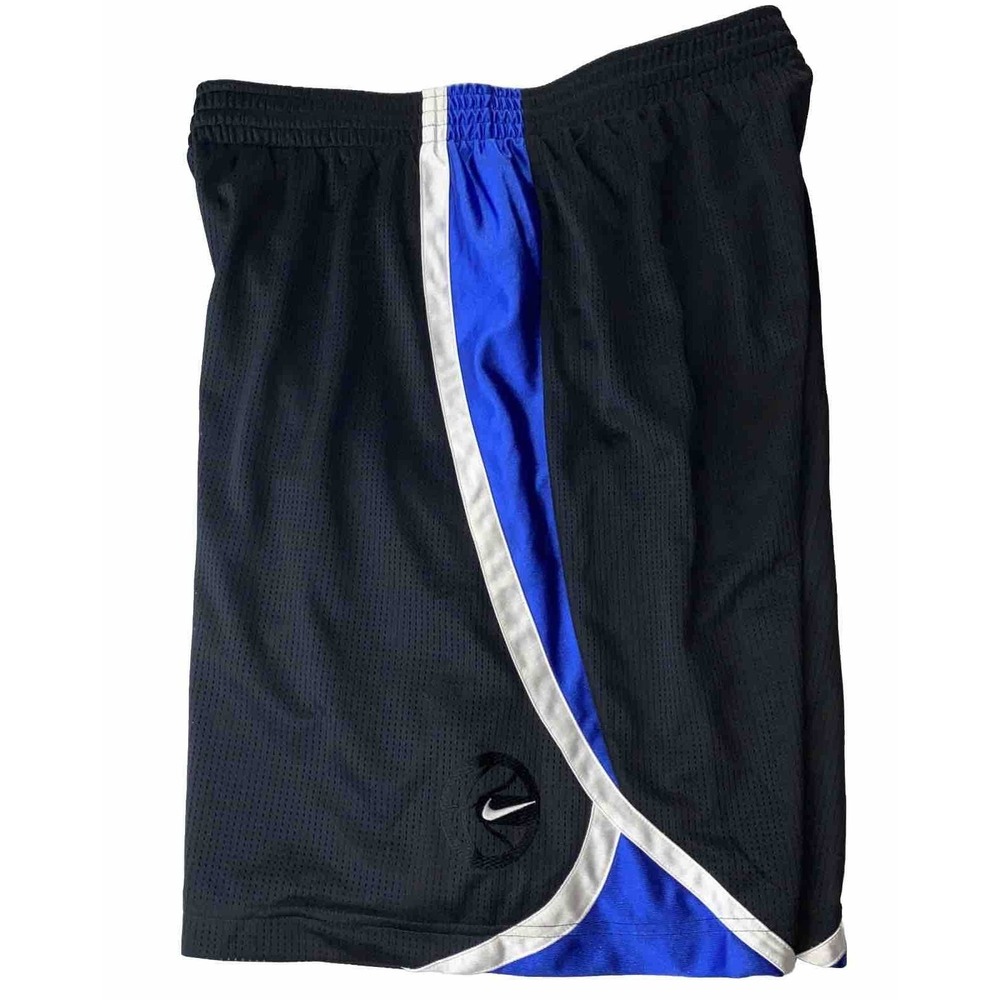 VTG Y2K Nike Basketball Shorts Mens XL  2XL Dazzle Shiny Black Blue Drawstrings